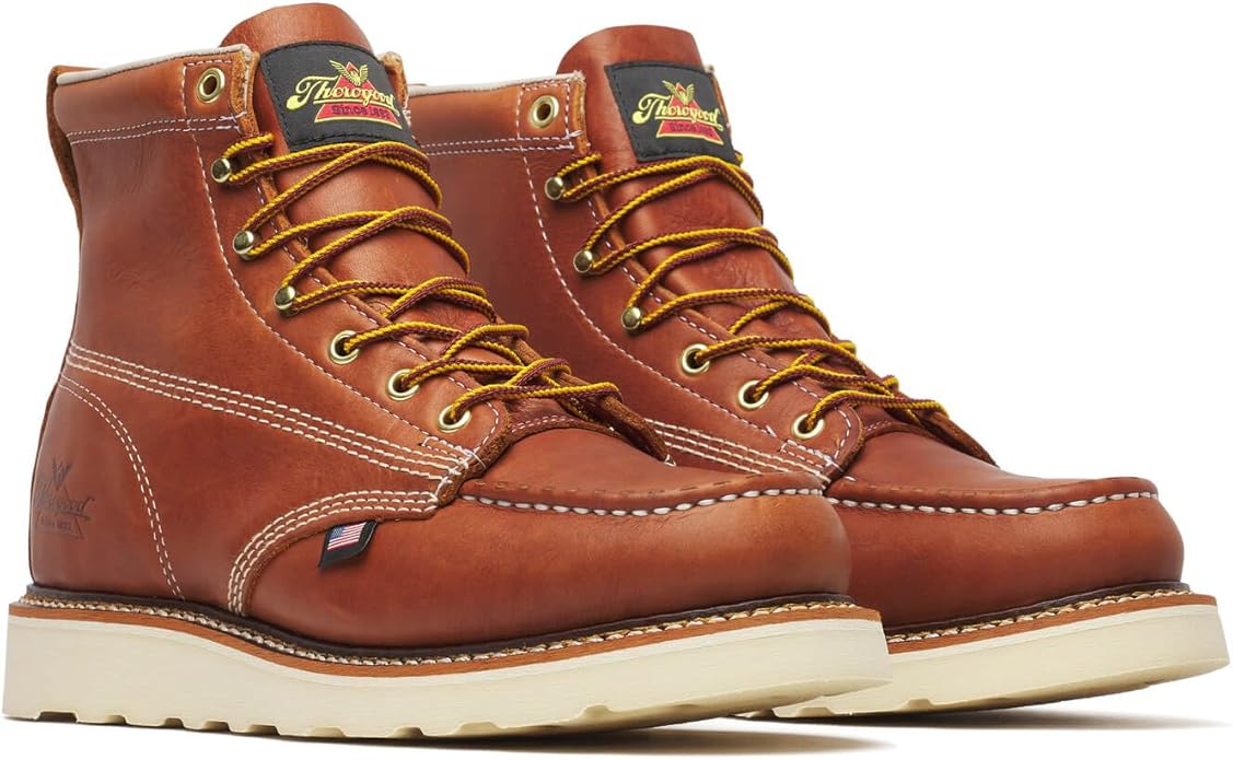 Thorogood American Heritage 6” Moc Toe Work Boots for Men - Soft Toe, Premium Full-Grain Leather with Slip-Resistant Wedge Outsole and Comfort Insole; EH Rated